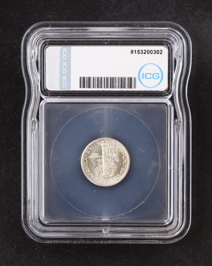 1939-S Mercury Silver 10C Dime, Full Bands (ICG MS63 FB) at PristineAuction.com 1939-S Mercury Silver 10C Dime, Full Bands (ICG MS63 FB) at PristineAuction.com