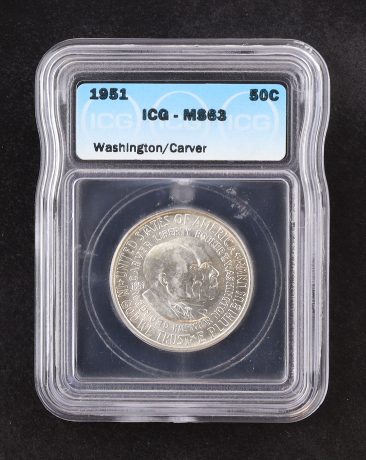 1951 Washington-Carver 50C Silver Half Dollar (ICG MS63) at PristineAuction.com 1951 Washington-Carver 50C Silver Half Dollar (ICG MS63) at PristineAuction.com