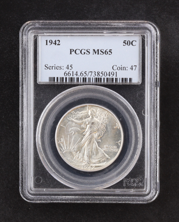 1942 Walking Liberty 50C Silver Half Dollar (PCGS MS65) at PristineAuction.com 1942 Walking Liberty 50C Silver Half Dollar (PCGS MS65) at PristineAuction.com