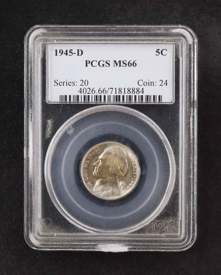 1945-D Jefferson "War" Nickel - 35% Silver (PCGS MS66) at PristineAuction.com 1945-D Jefferson "War" Nickel - 35% Silver (PCGS MS66) at PristineAuction.com
