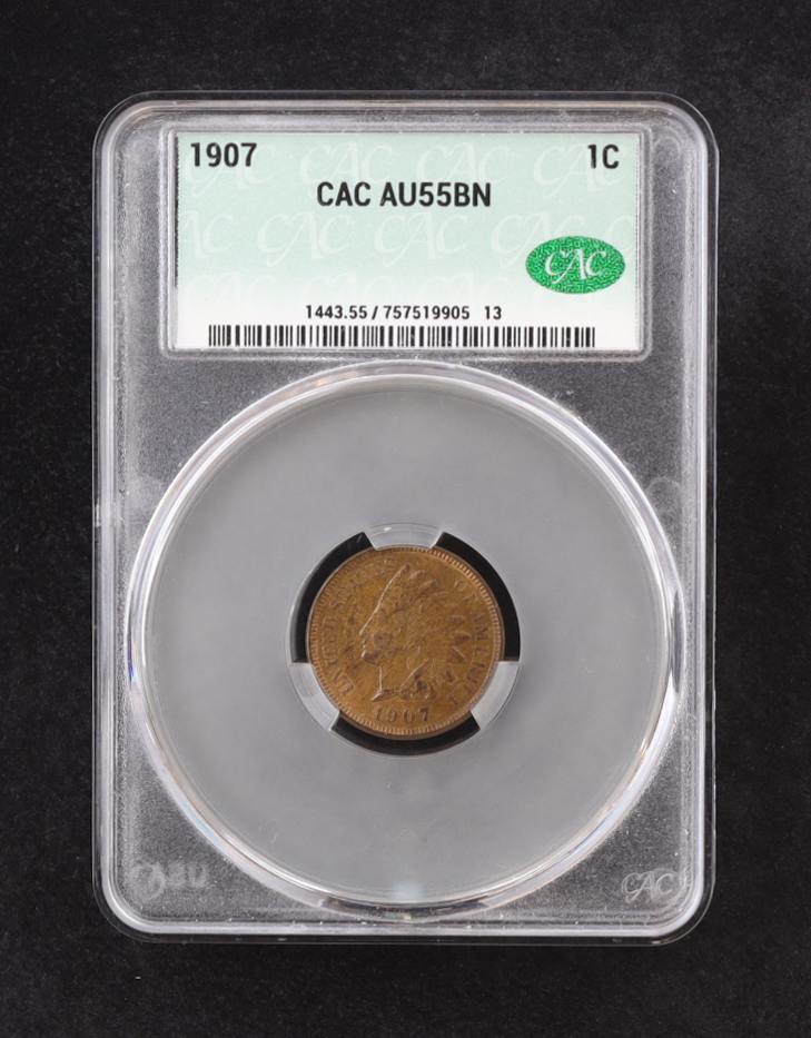 1907 Indian Head 1C Cent (CAC AU55 BN) at PristineAuction.com 1907 Indian Head 1C Cent (CAC AU55 BN) at PristineAuction.com