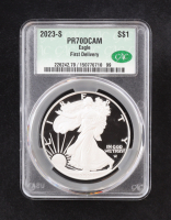 2023-S Proof American Silver Eagle, First Delivery (CAC PR70DCAM) at PristineAuction.com