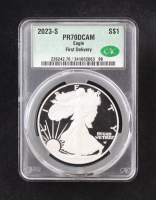 2023-S Proof American Silver Eagle, First Delivery (CAC PR70DCAM) at PristineAuction.com