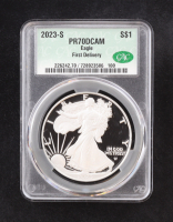 2023-S Proof American Silver Eagle, First Delivery (CAC PR70DCAM) at PristineAuction.com