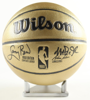 Larry Bird & Magic Johnson Signed NBA Basketball With Display Stand (PSA & Beckett) at PristineAuction.com