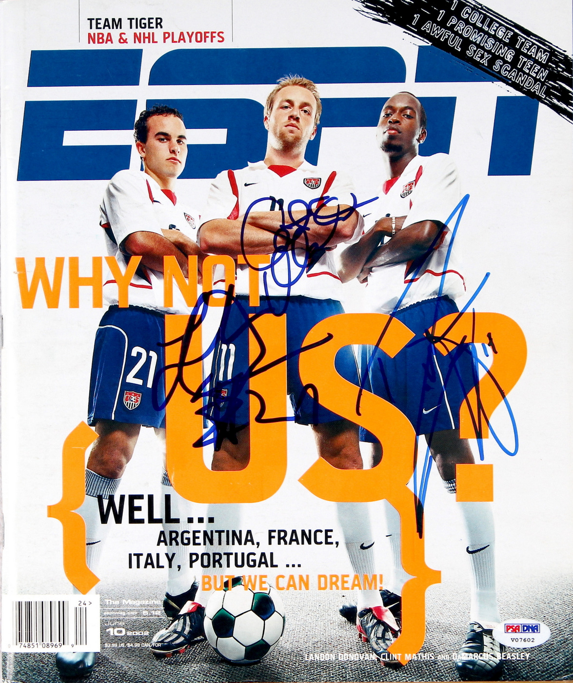 Landon Donovan, Clint Mathis & DaMarcus Beasley Signed ESPN Magazine (PSA LOA) at PristineAuction.com Landon Donovan, Clint Mathis & DaMarcus Beasley Signed ESPN Magazine (PSA LOA) at PristineAuction.com
