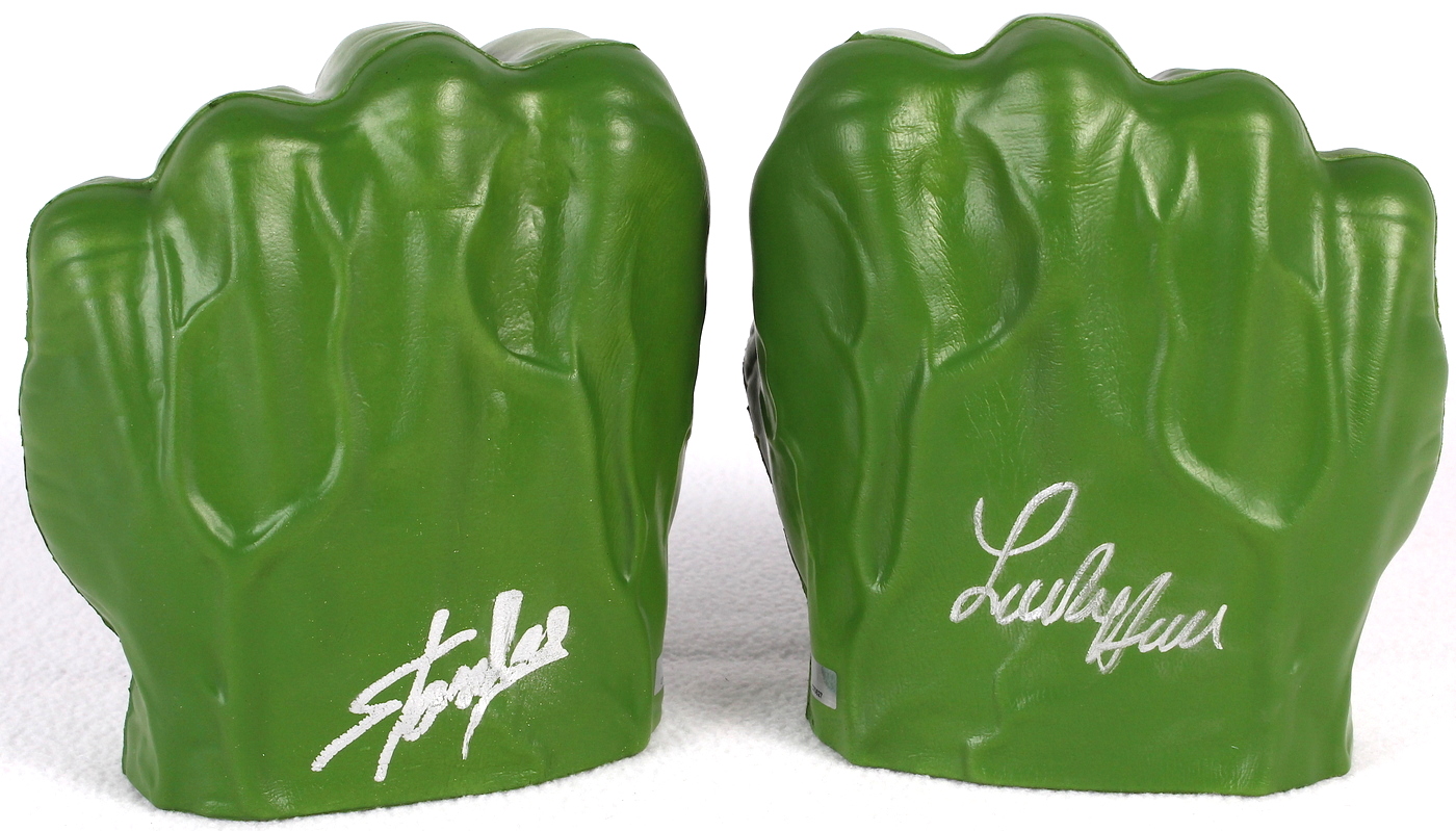 Stan Lee & Lou Ferrigno Dual Signed Full-Size "The Incredible Hulk" Fist Set (Celebrity Authentics COA) at PristineAuction.com Stan Lee & Lou Ferrigno Dual Signed Full-Size "The Incredible Hulk" Fist Set (Celebrity Authentics COA) at PristineAuction.com