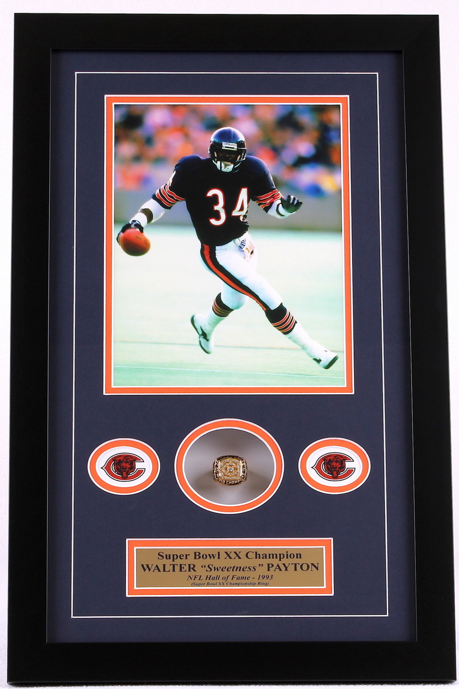 Walter "Sweetness" Payton Bears 14x22 Custom Framed Super Bowl XX Championship Ring Display at PristineAuction.com Walter "Sweetness" Payton Bears 14x22 Custom Framed Super Bowl XX Championship Ring Display at PristineAuction.com