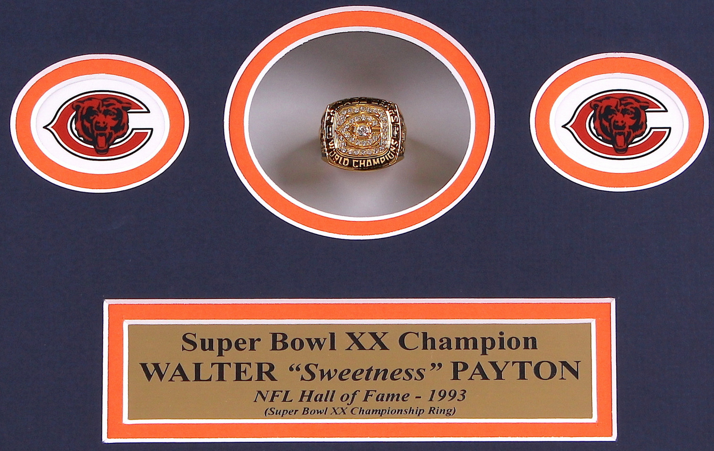 Walter "Sweetness" Payton Bears 14x22 Custom Framed Super Bowl XX Championship Ring Display at PristineAuction.com Walter "Sweetness" Payton Bears 14x22 Custom Framed Super Bowl XX Championship Ring Display at PristineAuction.com
