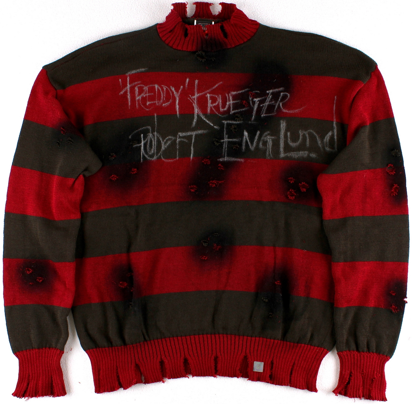 Robert Englund Signed "A Nightmare on Elm Street" Freddy Krueger Sweater Inscribed "Freddy Krueger" (Robert Englund COA) at PristineAuction.com Robert Englund Signed "A Nightmare on Elm Street" Freddy Krueger Sweater Inscribed "Freddy Krueger" (Robert Englund COA) at PristineAuction.com