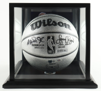 Larry Bird & Magic Johnson Signed NBA Basketball With Display Case (PSA & Beckett) at PristineAuction.com