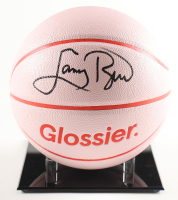 Larry Bird Signed Glossier Pink Edition Basketball With Acrylic Display Stand (PSA) at PristineAuction.com