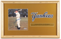 Joe DiMaggio Signed Yankees Custom Framed Photo Display with Large Yankees Uniform Patch & Full Career Statistics Plaque (PSA) at PristineAuction.com