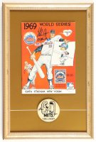 Nolan Ryan Signed Custom Framed Program Display with Vintage Go Mets Pin Inscribed "69 Miracle Mets" (PSA) at PristineAuction.com