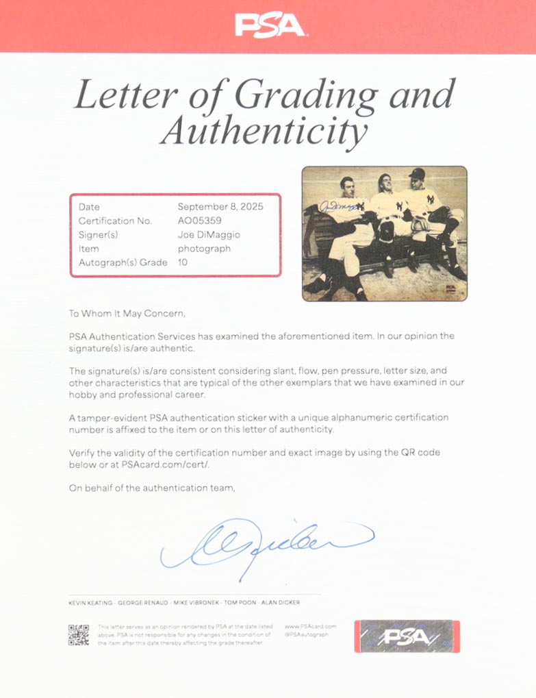 Joe DiMaggio Signed Yankees Custom Framed Photo Display with Large Yankees Uniform Patch & Full Career Statistics Plaque (PSA) at PristineAuction.com Joe DiMaggio Signed Yankees Custom Framed Photo Display with Large Yankees Uniform Patch & Full Career Statistics Plaque (PSA) at PristineAuction.com