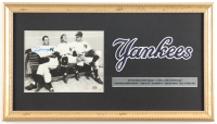 Joe DiMaggio Signed Yankees Custom Framed Photo Display with Large Yankees Uniform Patch & Full Career Statistics Plaque (PSA) at PristineAuction.com