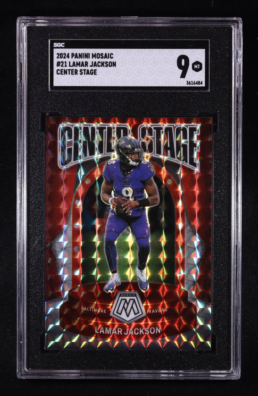 Lamar Jackson 2024 Panini Mosaic Center Stage #21 (SGC 9) at PristineAuction.com Lamar Jackson 2024 Panini Mosaic Center Stage #21 (SGC 9) at PristineAuction.com