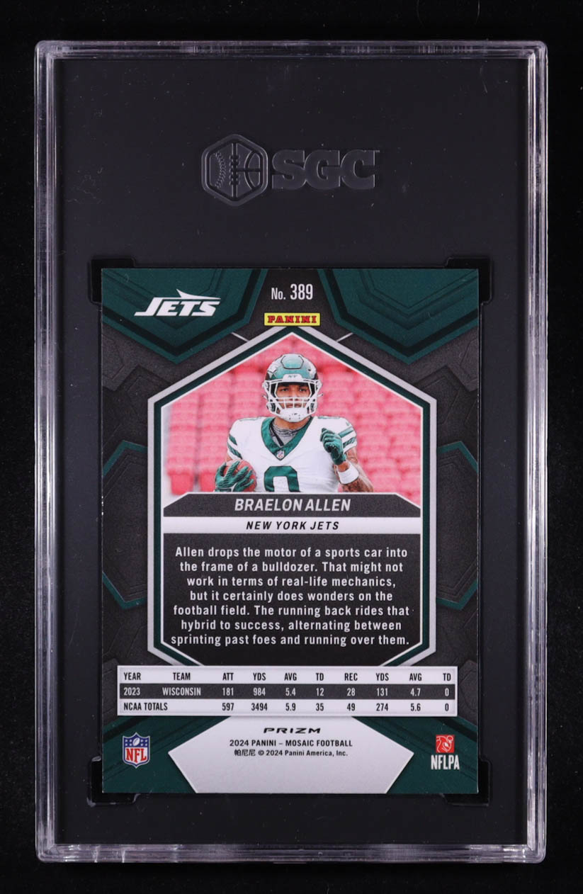 Braelon Allen 2024 Panini Mosaic Red Prizm #389 RC (SGC 9.5) at PristineAuction.com Braelon Allen 2024 Panini Mosaic Red Prizm #389 RC (SGC 9.5) at PristineAuction.com