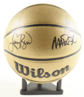 Larry Bird & Magic Johnson Signed NBA Basketball With Display Stand (PSA & Beckett) at PristineAuction.com