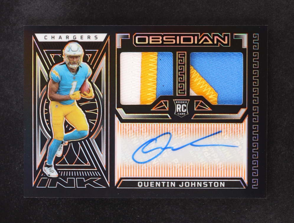 Quentin Johnston 2023 Panini Obsidian Rookie Jersey Ink Electric Etch Orange #16 RC #30/49 at PristineAuction.com Quentin Johnston 2023 Panini Obsidian Rookie Jersey Ink Electric Etch Orange #16 RC #30/49 at PristineAuction.com