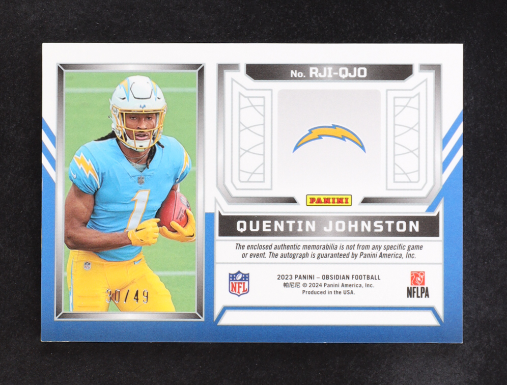 Quentin Johnston 2023 Panini Obsidian Rookie Jersey Ink Electric Etch Orange #16 RC #30/49 at PristineAuction.com Quentin Johnston 2023 Panini Obsidian Rookie Jersey Ink Electric Etch Orange #16 RC #30/49 at PristineAuction.com