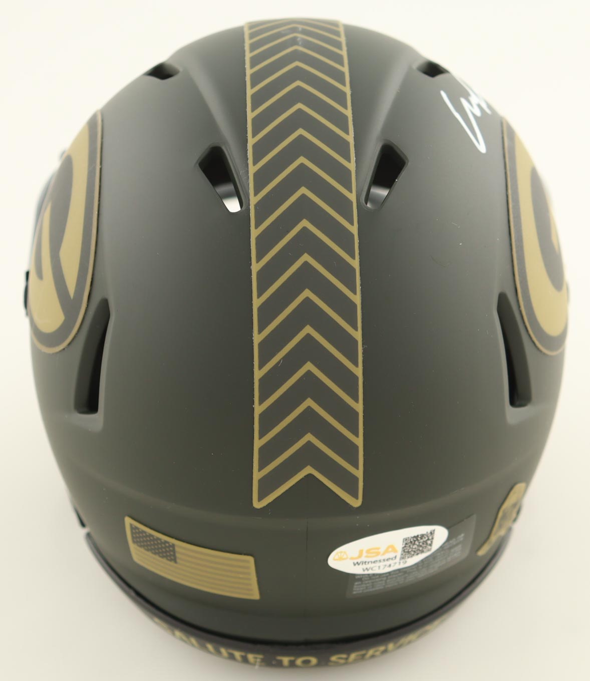 Edgerrin Cooper Signed Packers Salute To Service Alternate Speed Mini Helmet (JSA) at PristineAuction.com Edgerrin Cooper Signed Packers Salute To Service Alternate Speed Mini Helmet (JSA) at PristineAuction.com