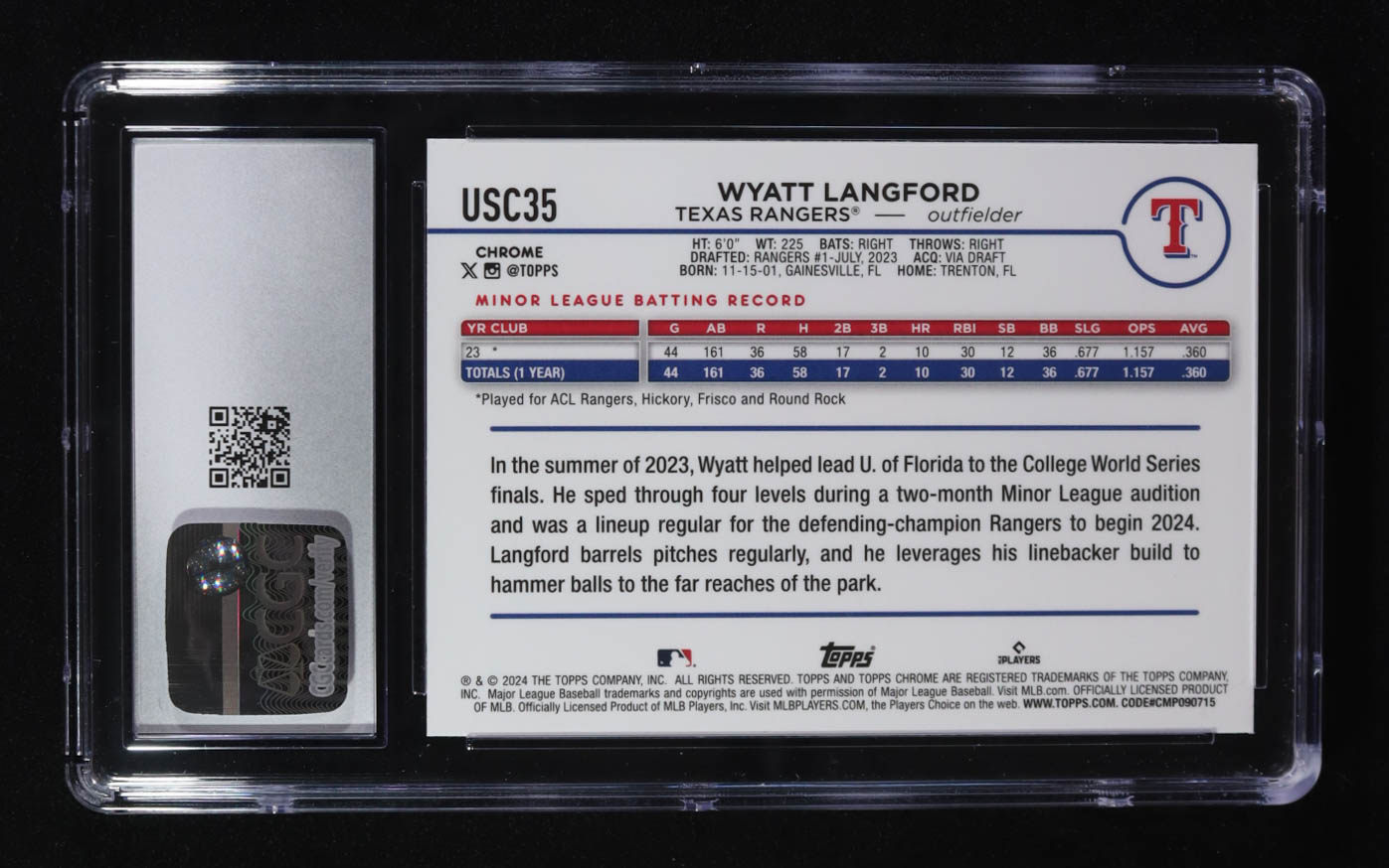 Wyatt Langford 2024 Topps Chrome Update #USC35 RC (CGC 10) at PristineAuction.com Wyatt Langford 2024 Topps Chrome Update #USC35 RC (CGC 10) at PristineAuction.com