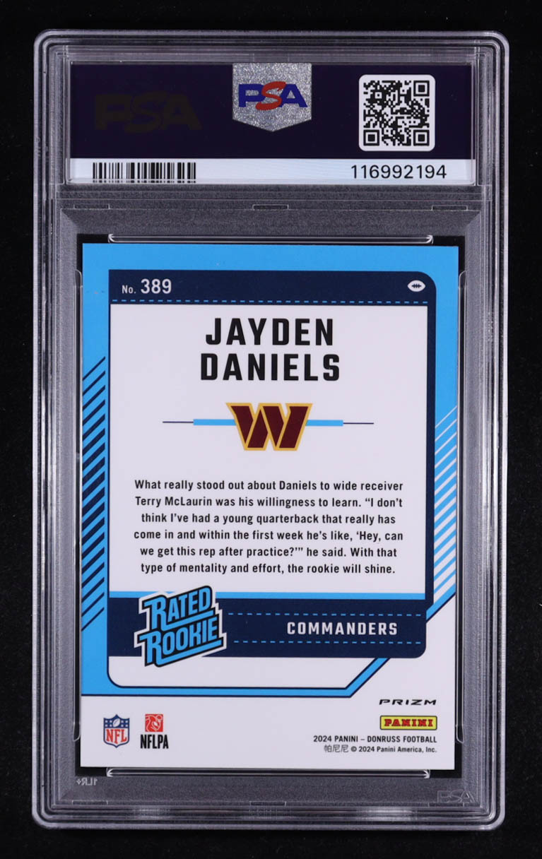 Jayden Daniels 2024 Donruss Optic Preview Pink #389 RC (PSA 10) at PristineAuction.com Jayden Daniels 2024 Donruss Optic Preview Pink #389 RC (PSA 10) at PristineAuction.com