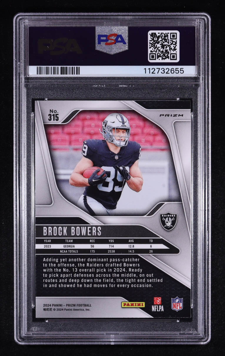 Brock Bowers 2024 Panini Prizm Silver Prizm #315 RC (PSA 10) at PristineAuction.com Brock Bowers 2024 Panini Prizm Silver Prizm #315 RC (PSA 10) at PristineAuction.com