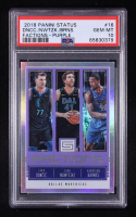 Luka Doncic / Dirk Nowitzki / Harrison Barnes 2018 Panini Status Factions Purple #16 (PSA 10) at PristineAuction.com
