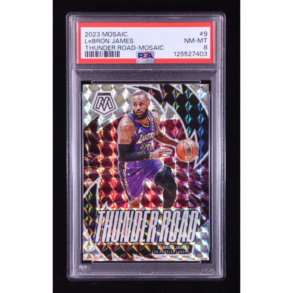LeBron James 2023-24 Panini Mosaic Thunder Road Mosaic #9 (PSA 8) at PristineAuction.com