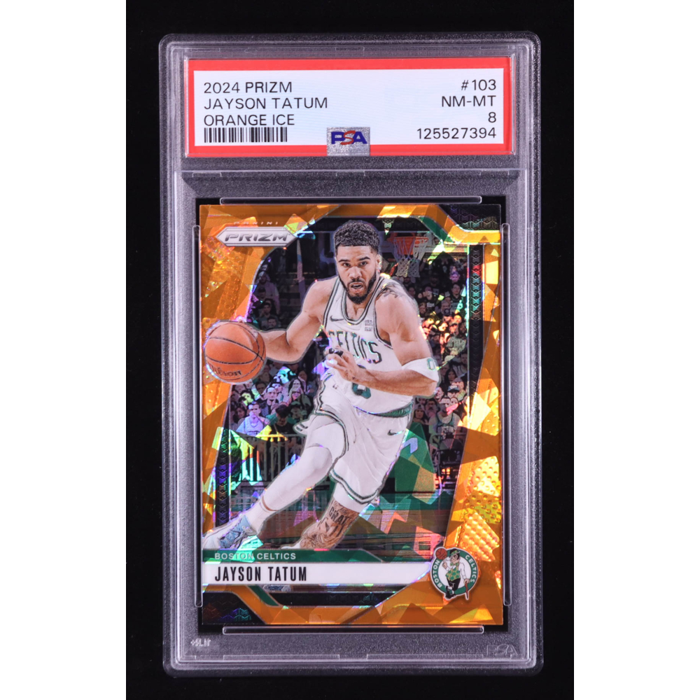 Jayson Tatum 2024-25 Panini Prizm Prizms Orange Ice #103 (PSA 8) at PristineAuction.com