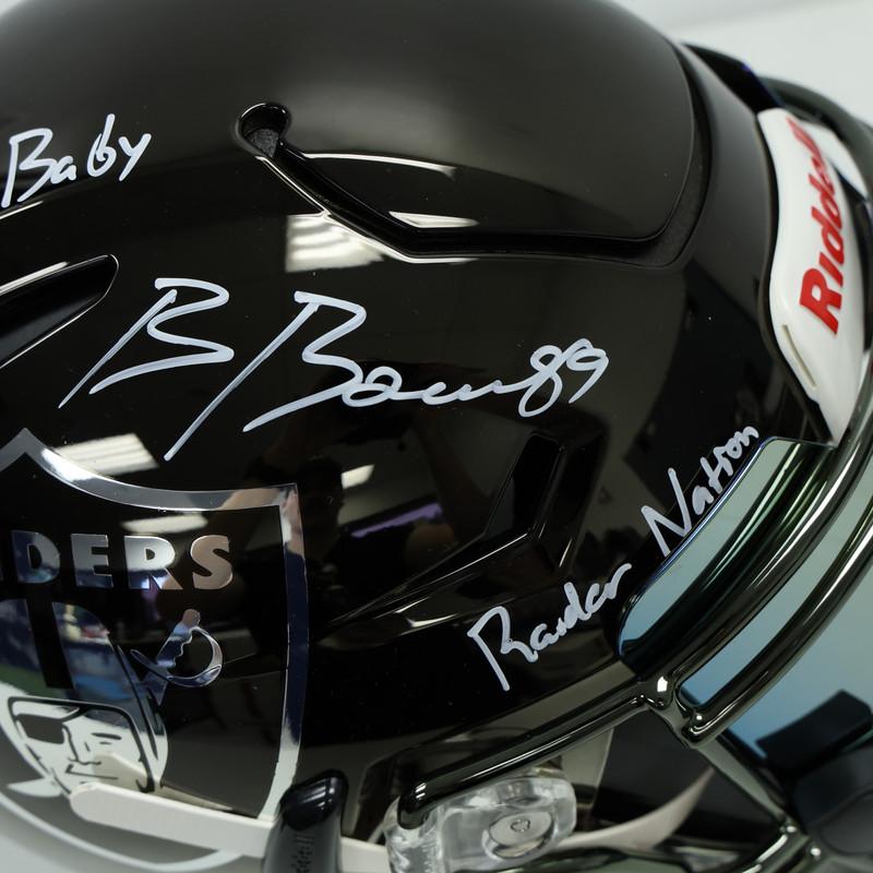 Brock Bowers Signed Raiders Full-Size Authentic On-Field Chrome Alternate Speedflex Helmet Inscribed "Raider Nation" & "Just Win Baby" (Beckett) at PristineAuction.com Brock Bowers Signed Raiders Full-Size Authentic On-Field Chrome Alternate Speedflex Helmet Inscribed "Raider Nation" & "Just Win Baby" (Beckett) at PristineAuction.com