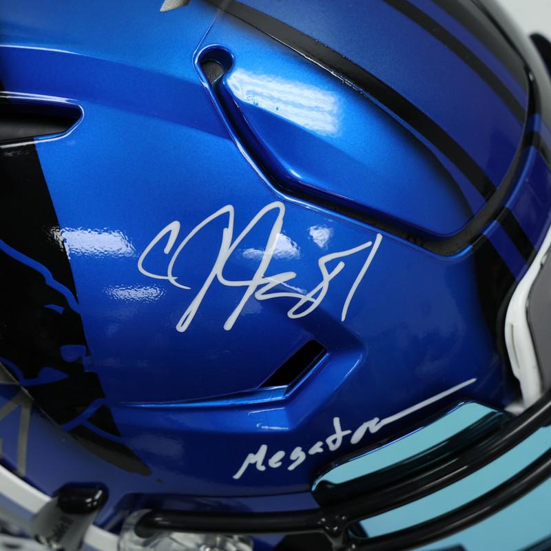Calvin Johnson Signed Lions Full-Size Authentic On-Field Custom Painted Speedflex Helmet Inscribed "Megatron" (Schwartz) at PristineAuction.com Calvin Johnson Signed Lions Full-Size Authentic On-Field Custom Painted Speedflex Helmet Inscribed "Megatron" (Schwartz) at PristineAuction.com