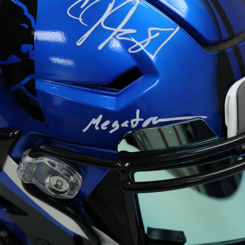 Calvin Johnson Signed Lions Full-Size Authentic On-Field Custom Painted Speedflex Helmet Inscribed "Megatron" (Schwartz) at PristineAuction.com Calvin Johnson Signed Lions Full-Size Authentic On-Field Custom Painted Speedflex Helmet Inscribed "Megatron" (Schwartz) at PristineAuction.com