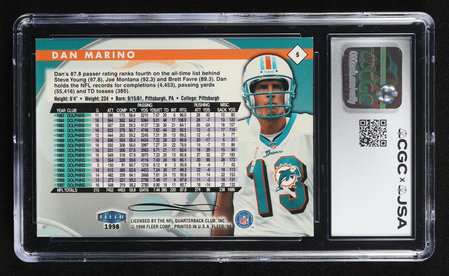 Dan Marino Signed 1989 Fleer Tadition #5 (CGC | Auto Grade 10) at PristineAuction.com Dan Marino Signed 1989 Fleer Tadition #5 (CGC | Auto Grade 10) at PristineAuction.com