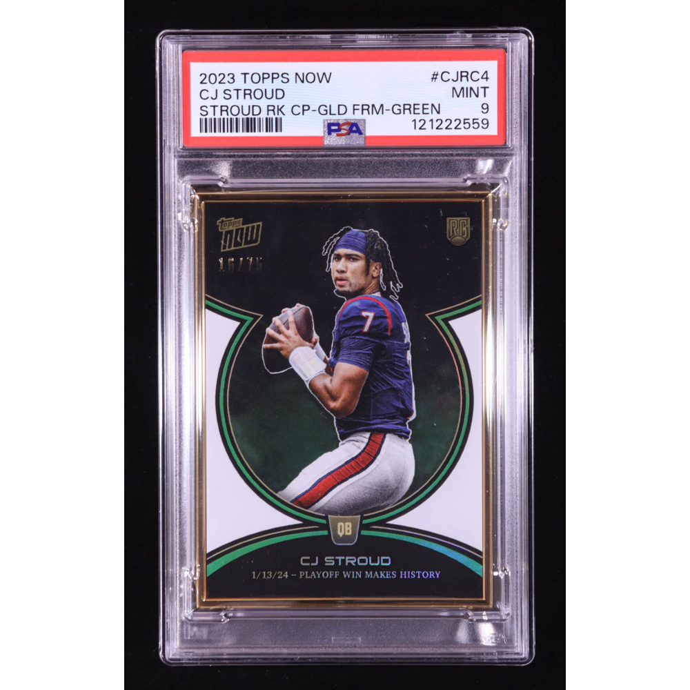 CJ Stroud 2023 Topps Now Stroud Rookie Campaign Gold Frame Green #CJRC4 RC (PSA 9) at PristineAuction.com