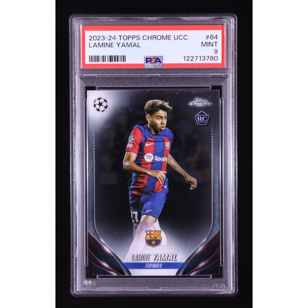 Lamine Yamal 2023-24 Topps Chrome UEFA Club Competitions #64 RC (PSA 9) at PristineAuction.com