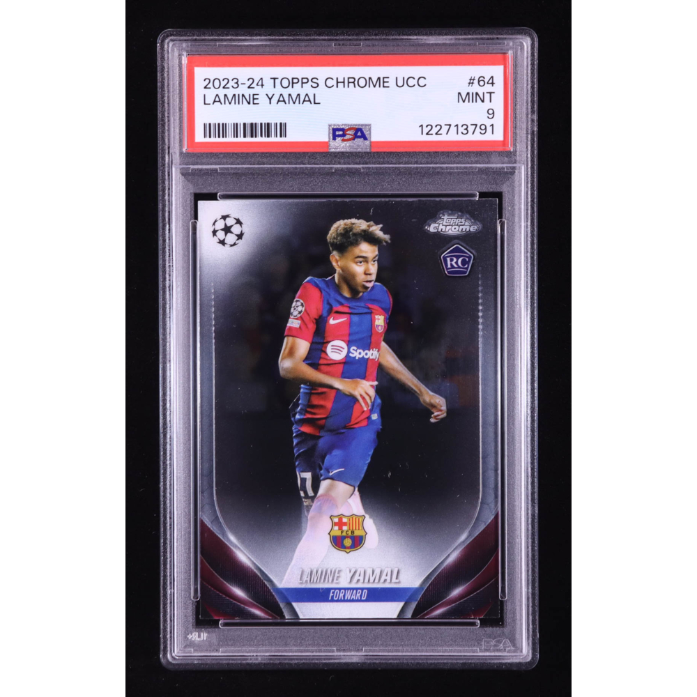 Lamine Yamal 2023-24 Topps Chrome UEFA Club Competitions #64 RC (PSA 9) at PristineAuction.com