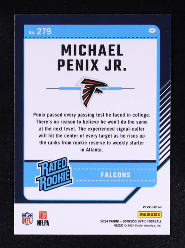 Michael Penix Jr. 2024 Donruss Optic Purple Shock #279 RR RC at PristineAuction.com Michael Penix Jr. 2024 Donruss Optic Purple Shock #279 RR RC at PristineAuction.com