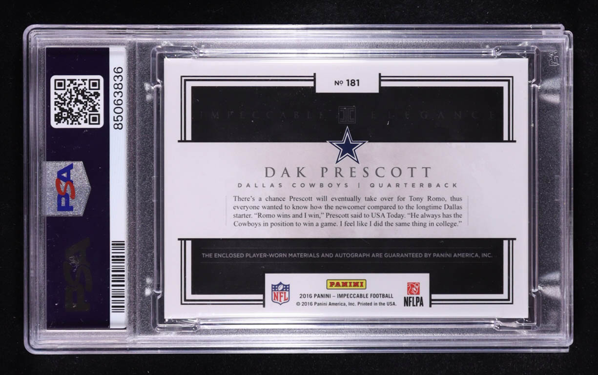 Dak Prescott 2016 Panini Impeccable Elegance Patch Autograph #131 RC (PSA 7) at PristineAuction.com Dak Prescott 2016 Panini Impeccable Elegance Patch Autograph #131 RC (PSA 7) at PristineAuction.com