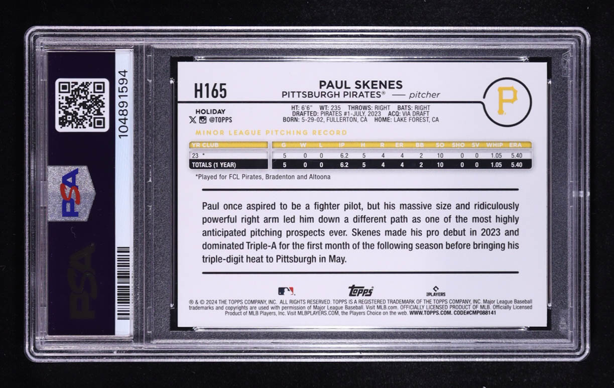 Paul Skenes 2024 Topps Holiday #H165 RC (PSA 9) at PristineAuction.com Paul Skenes 2024 Topps Holiday #H165 RC (PSA 9) at PristineAuction.com