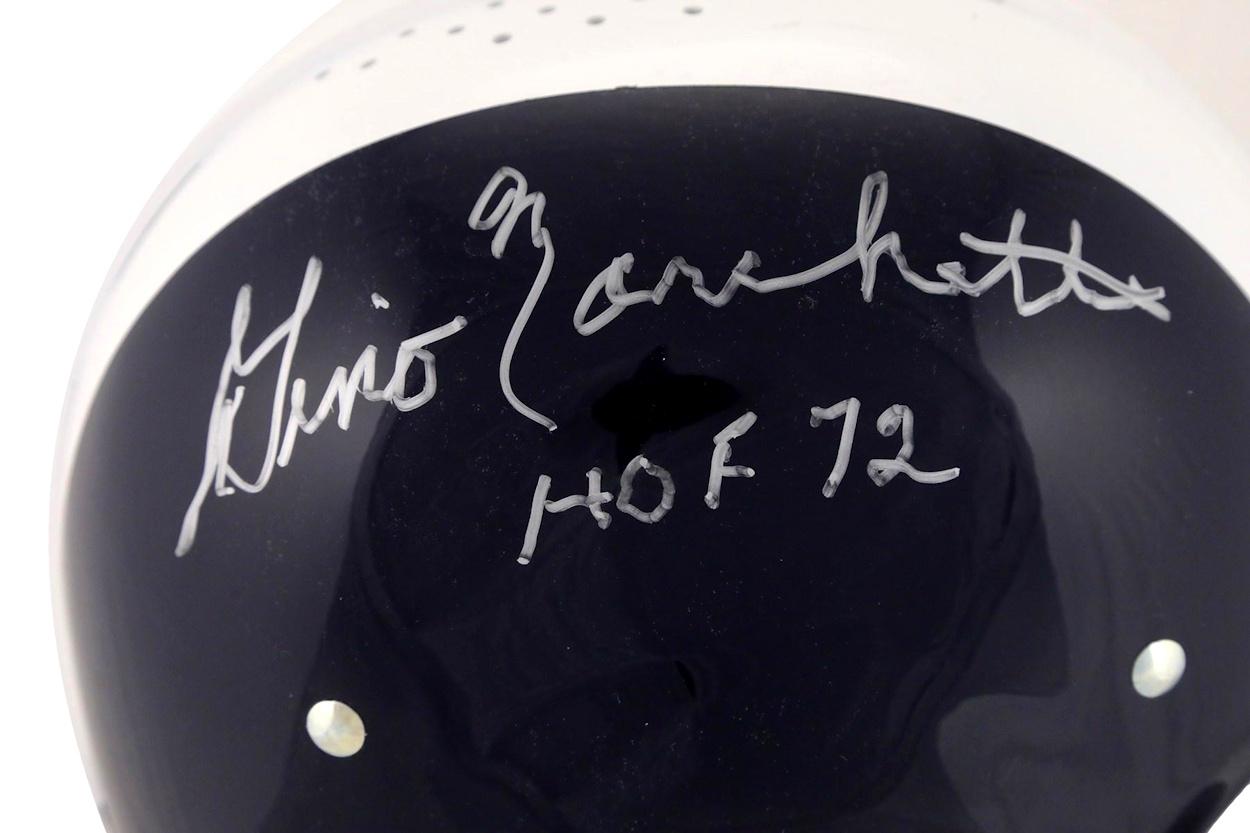 Gino Marchetti Signed Colts Full-Size Suspension Helmet Inscribed "HOF 72" with Display Case (PSA) at PristineAuction.com Gino Marchetti Signed Colts Full-Size Suspension Helmet Inscribed "HOF 72" with Display Case (PSA) at PristineAuction.com
