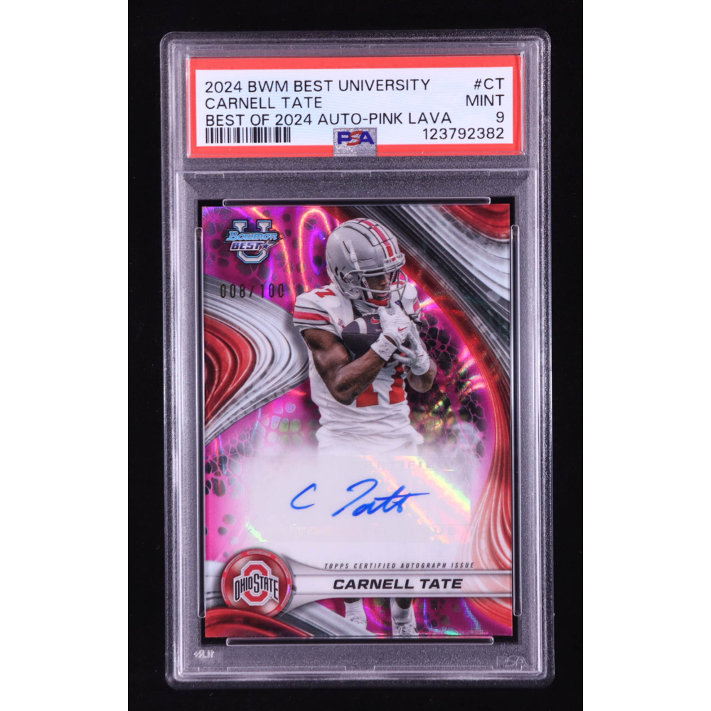 Carnell Tate 2024 Bowman's Best University Best of '24 Autographs Pink Lava Refractors #BOACT RC (PSA 9) at PristineAuction.com
