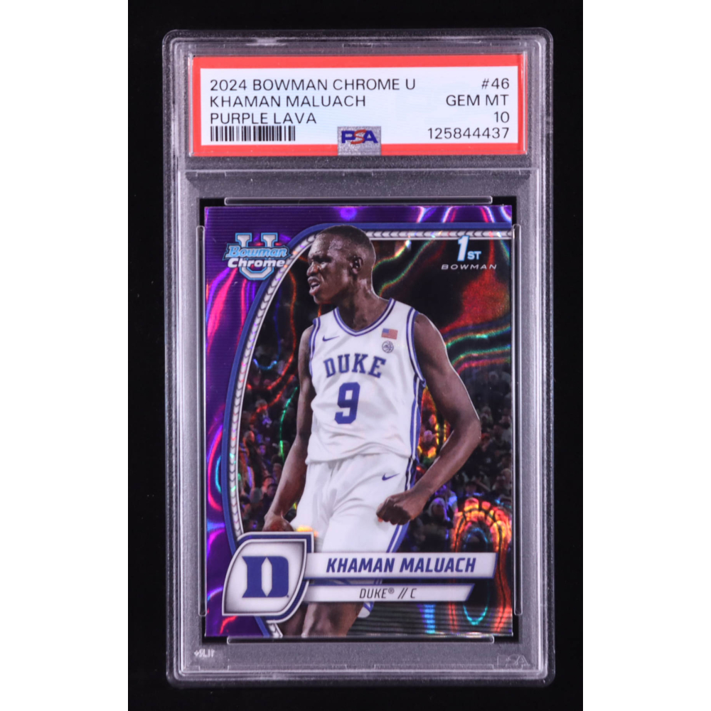 Khaman Maluach 2024-25 Bowman Chrome University Purple Lava Refractors #46 RC (PSA 10) at PristineAuction.com