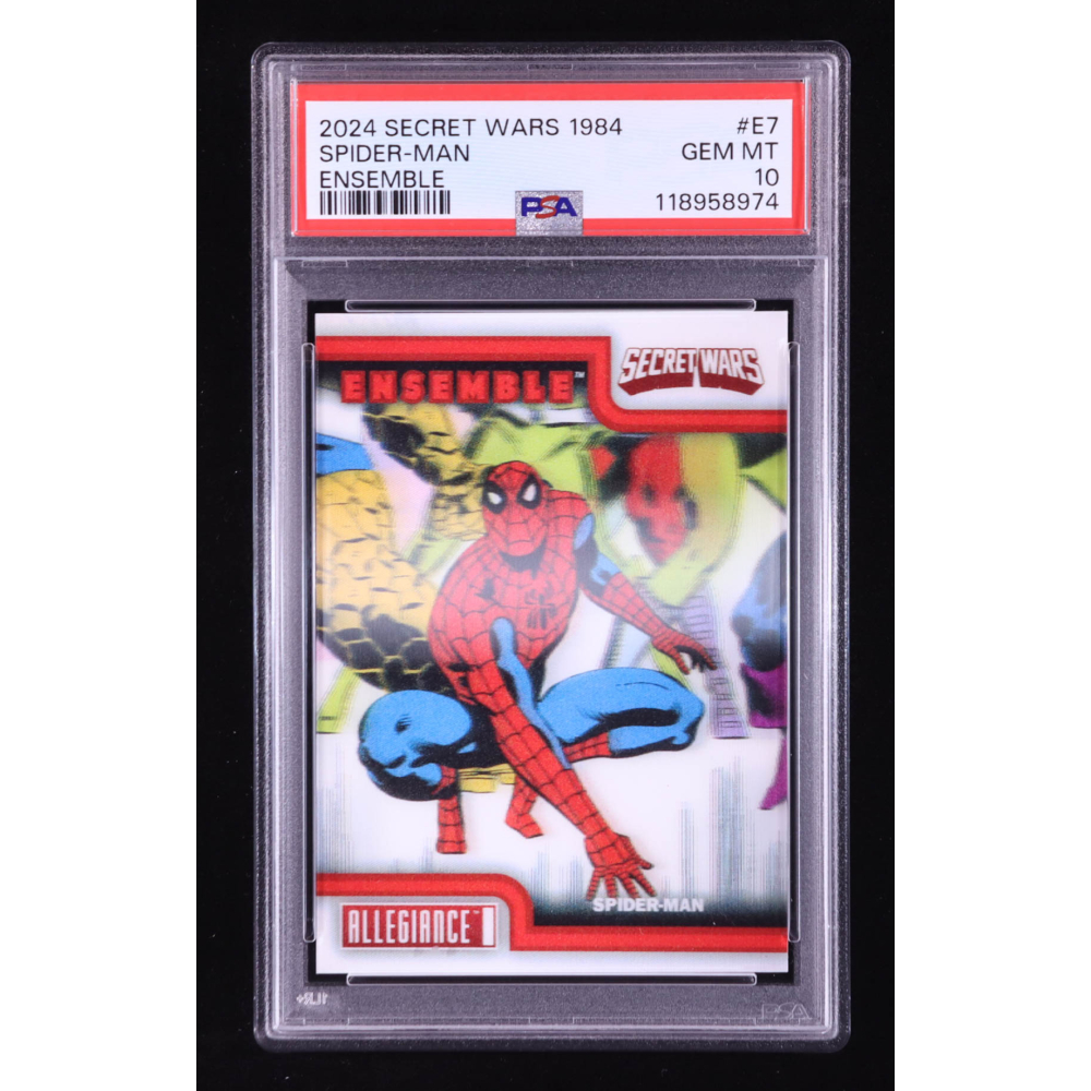 Spider-Man 2024 Upper Deck Marvel Allegiance Secret Wars Ensemble #E7 (PSA 10) at PristineAuction.com