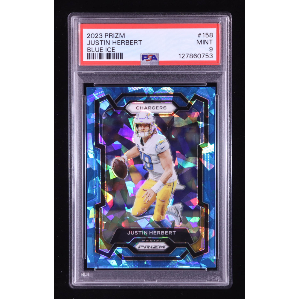 Justin Herbert 2023 Panini Prizm Prizms Blue Ice #158 #05/99 (PSA 9) at PristineAuction.com