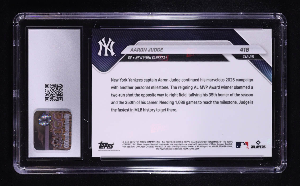 Aaron Judge 2025 Topps Now #416 (CGC 10) at PristineAuction.com Aaron Judge 2025 Topps Now #416 (CGC 10) at PristineAuction.com