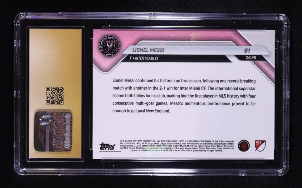 Lionel Messi 2025 Topps Now MLS #61 (CGC 10 | Pristine Black Label) at PristineAuction.com Lionel Messi 2025 Topps Now MLS #61 (CGC 10 | Pristine Black Label) at PristineAuction.com
