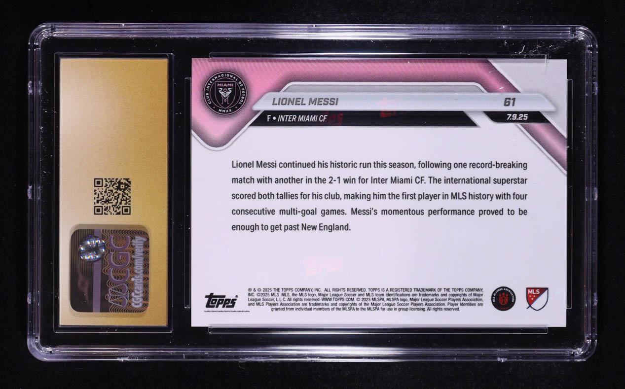 Lionel Messi 2025 Topps Now MLS #61 (CGC 10 | Pristine Black Label) at PristineAuction.com Lionel Messi 2025 Topps Now MLS #61 (CGC 10 | Pristine Black Label) at PristineAuction.com